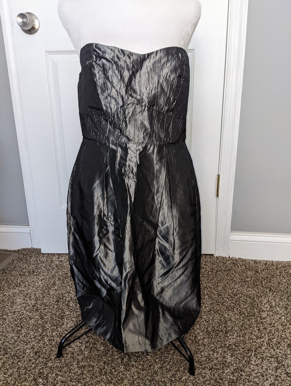 La La Lame Silver Grey Silk Dress M - Picture 3 of 14